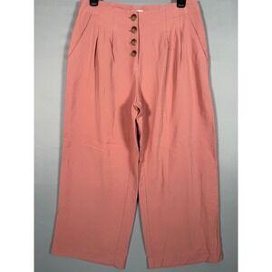 LOFT Women Pants 6 Pink Nylon Rayon Ankle Wide-Leg High Waist Button 30x24"